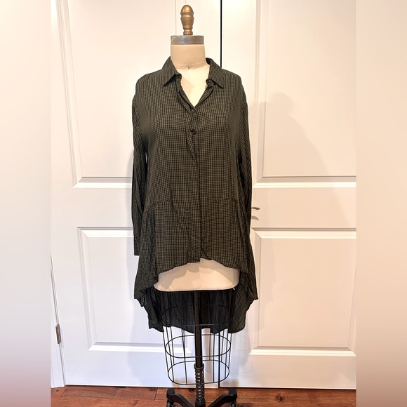 Zara Tops - Zara green/black check high/low tunic top